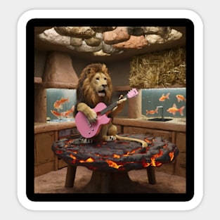 AI generated oil painting lion playing guitar Sticker